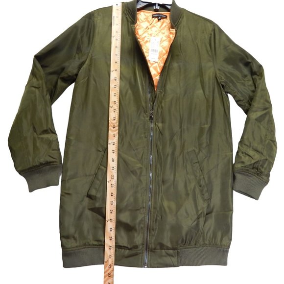 Bomber Jacket Full Zip Size M Kendall & Kylie Womens Long Green - Picture 3 of 8
